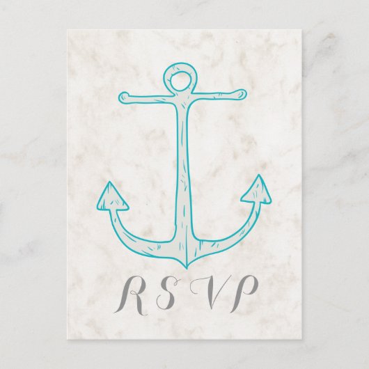 Blauwgroen Rustic Anchor Wedding RSVP Briefkaart (Voorkant)