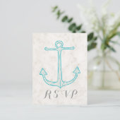 Blauwgroen Rustic Anchor Wedding RSVP Briefkaart (Staand voorkant)