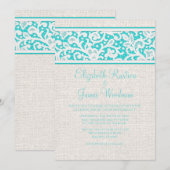 Blauwgroen Rustic Burlap & Linen Wedding Invitatio Kaart (Voorkant / Achterkant)