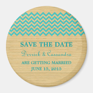Blauwgroen Rustic Chevron Save the Date Magnet Magneet