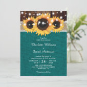 Blauwgroen Rustic Sunflower Wedding Kaart (Staand voorkant)