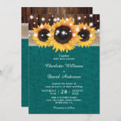 Blauwgroen Rustic Sunflower Wedding Kaart (Voorkant / Achterkant)