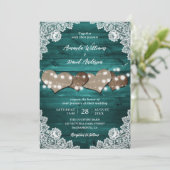 Blauwgroen Rustic Wood Burlap Hearts Borg Kaart (Staand voorkant)