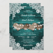 Blauwgroen Rustic Wood Burlap Hearts Borg Kaart (Voorkant / Achterkant)