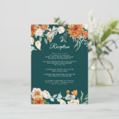 Blauwgroen rustieke bloemenverbrande Oranje bruilo Informatiekaartje (Staand voorkant)