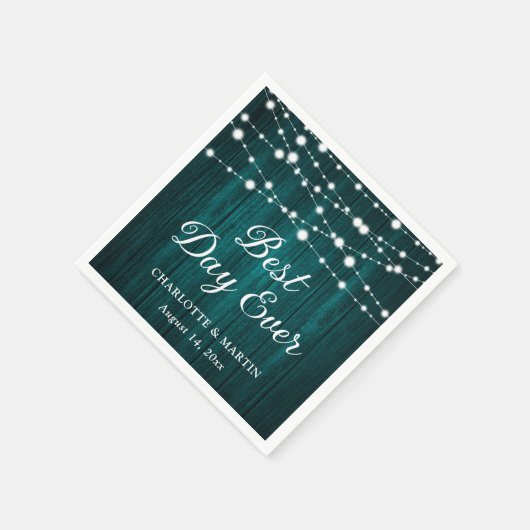 Blauwgroen rustieke houten string verlichting brui servet (Hoek)