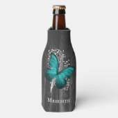 Blauwgroen Rustige Butterfly - Aangepaste flessenk Flesjeskoeler (Fles Voorkant)