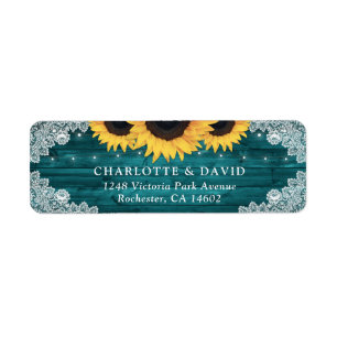 Blauwgroen Rustige Wood Sunflower Return-adres Etiket