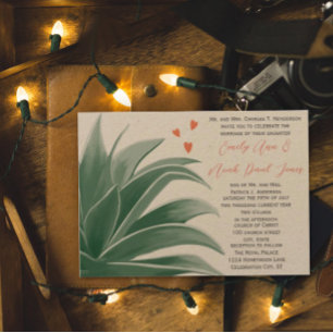 Blauwgroen Rustisch Land Backyard Succulent Weddin Kaart