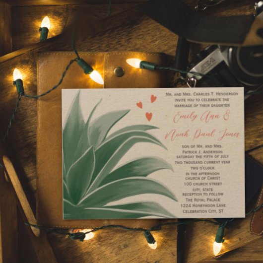 Blauwgroen Rustisch Land Backyard Succulent Weddin Kaart