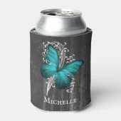 Blauwgroen Rustische Butterfly - Aangepaste Koelbo Blikjeskoeler (Blikje Voorkant)
