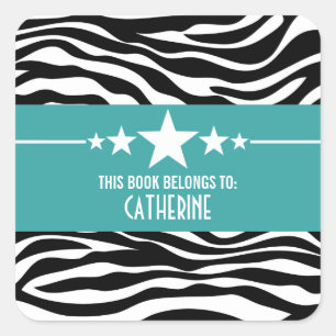 Blauwgroen Sassy Star Zebra Bookplate Stickers