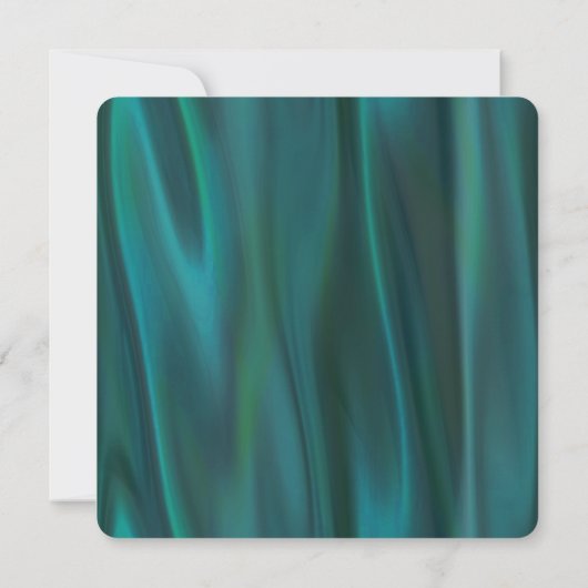 Blauwgroen Satijn en Peacock Feather Bruiloft Uitn Kaart (Achterkant)