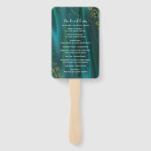 Blauwgroen Satijn met Peacock Trouwprogramma Fan Handwaaier (Achterkant)