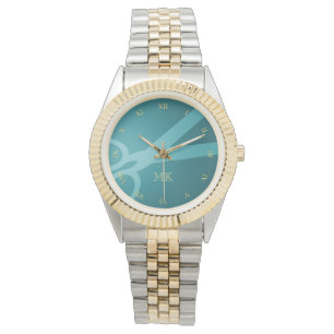Blauwgroen schaar & Monogram Horloge