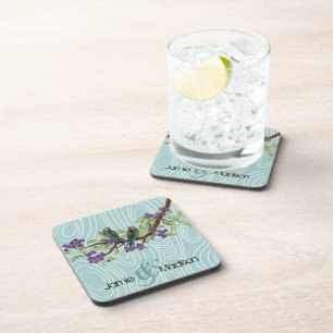 Blauwgroen Schattigee Tortelduifjes Zittend in Boo Onderzetter