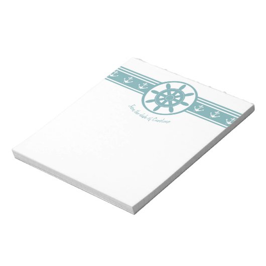 Blauwgroen Scheepswiel Aangepast Notitieblok (Gedraaid)