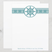 Blauwgroen Scheepswiel - Aangepast papierblad (Voorkant / Achterkant)