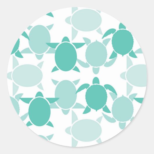 Blauwgroen schildpad ronde sticker (Voorkant)