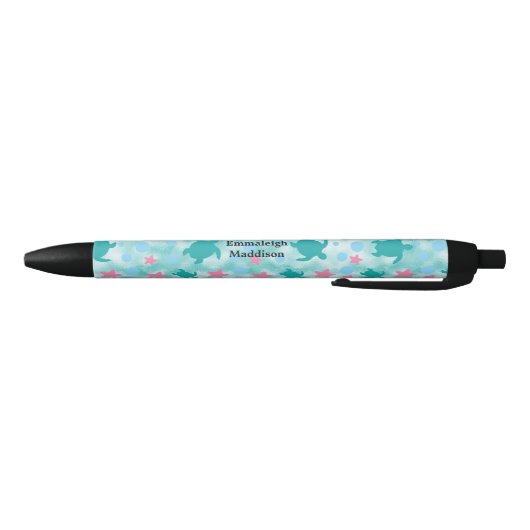 Blauwgroen schildpad roze Star Pattern Monogram Zwarte Inkt Pen (Bodem)