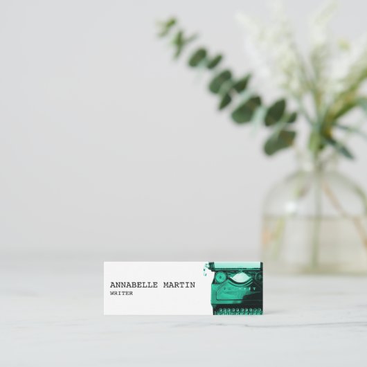 Blauwgroen schrijfmachine Mini Visitekaartje (Staand voorkant)