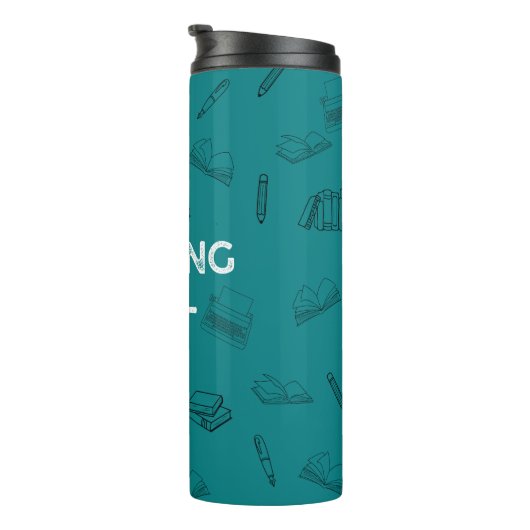 Blauwgroen schrijven brandstof reizen mok (Geroteerd rechts)