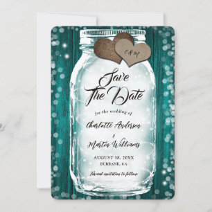 Blauwgroen Schuur Hout String Lights Mason Jar Wed Save The Date