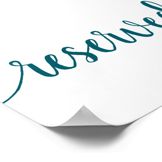Blauwgroen script | Aqua Blue-Green Reserved Table Poster (Hoek)