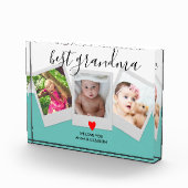 Blauwgroen script BEST GRANDMA Cute Moderne Custom Fotoblokken (Rechts)