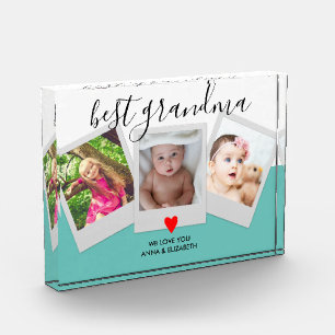 Blauwgroen script BEST GRANDMA Cute Moderne Custom Fotoblokken