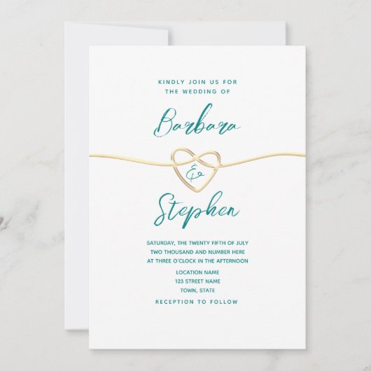 Blauwgroen scriptminimalistische bruiloft kaart (Voorkant)