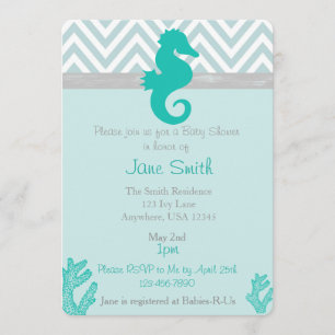 Blauwgroen Seahorse Beach Thema Baby shower Uitnod Kaart