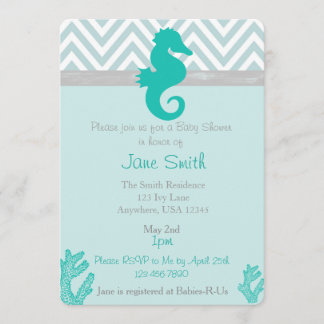 Blauwgroen Seahorse Beach Thema Baby shower Uitnod Kaart