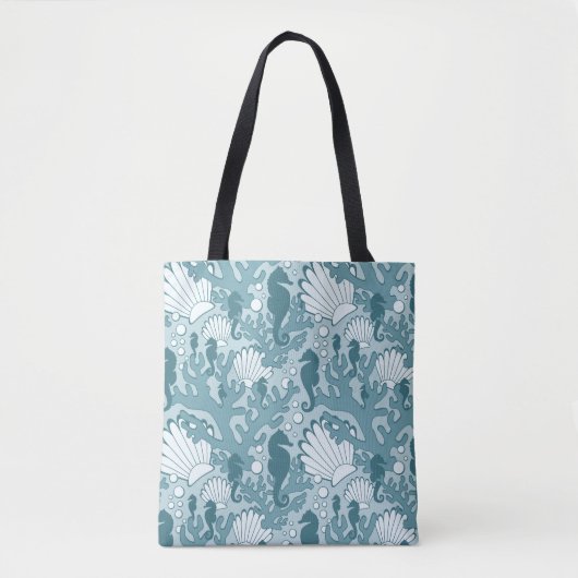 Blauwgroen Seahorse Oceanic Pattern Canvas tas (Voorkant)