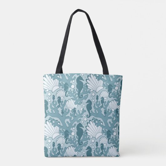 Blauwgroen Seahorse Oceanic Pattern Canvas tas (Achterkant)