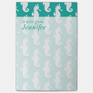 Blauwgroen Seahorse Patroon Jouw namen toevoegen Post-it® Notes