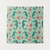 Blauwgroen Seahorse Patroon Wandkleed (Voorkant (horizontaal))