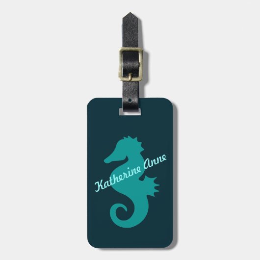 Blauwgroen Seahorse Personalized Bagagelabel (Voorkant verticaal)
