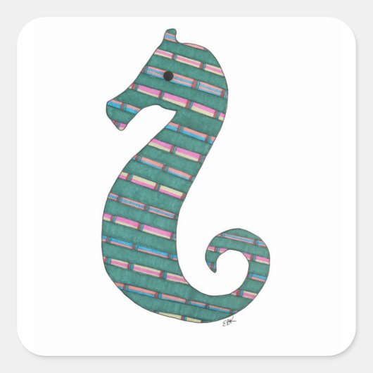 Blauwgroen Seahorse Square Sticker (Voorkant)