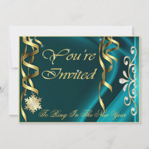 Blauwgroen Shimmering Soiree New Years Eve Invitat Kaart