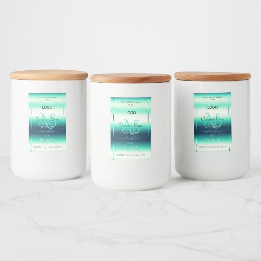 Blauwgroen Shimmery Product Label Diamonds-Logo Voedselcontainer Etiket (Flessen)