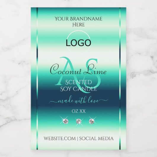 Blauwgroen Shimmery Product Label Diamonds-Logo Voedselcontainer Etiket (Enkel label)