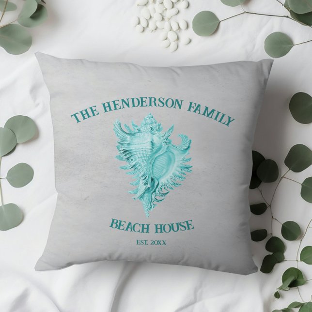 Blauwgroen Sierkussen van Shell (Teal Conch Shell Throw Pillow)