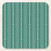 Blauwgroen sierpatroon vierkante kartonnen onderzetter (Voorkant)