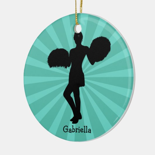 Blauwgroen Silhouette Cheerleader kerstversiering Keramisch Ornament (Links)