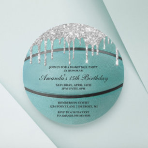 Blauwgroen Silver Drip Basketball Uitnodiging