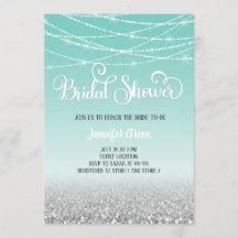 Blauwgroen Silver Glitter Bridal Shower-uitnodigin