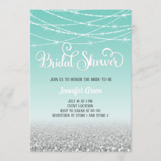 Blauwgroen Silver Glitter Bridal Shower-uitnodigin Kaart