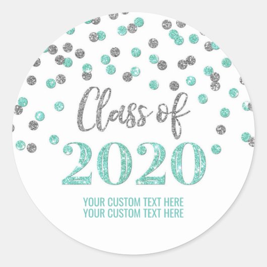 Blauwgroen Silver Glitter Confetti Afstuderen 2020 Ronde Sticker (Voorkant)