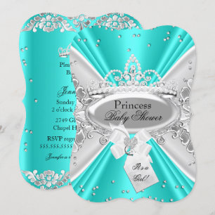 Blauwgroen Silver Princess Tiara Baby shower Invit Kaart
